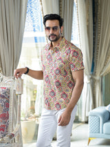 Beige Ethnic print Shirt - Elganza