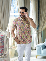 Beige Ethnic print Shirt - Elganza