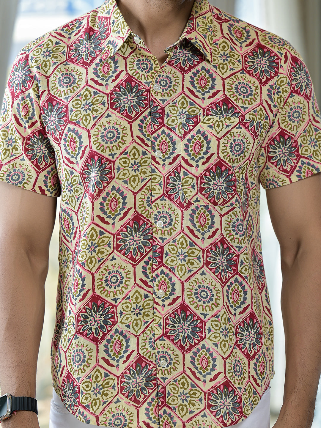 Beige Ethnic print Shirt - Elganza