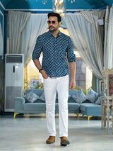 Indigo geometric print shirt - Elganza