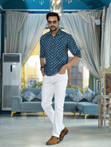 Indigo geometric print shirt - Elganza