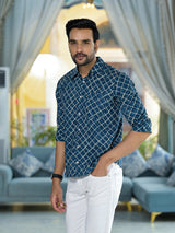 Indigo geometric print shirt - Elganza