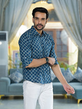 Indigo geometric print shirt - Elganza