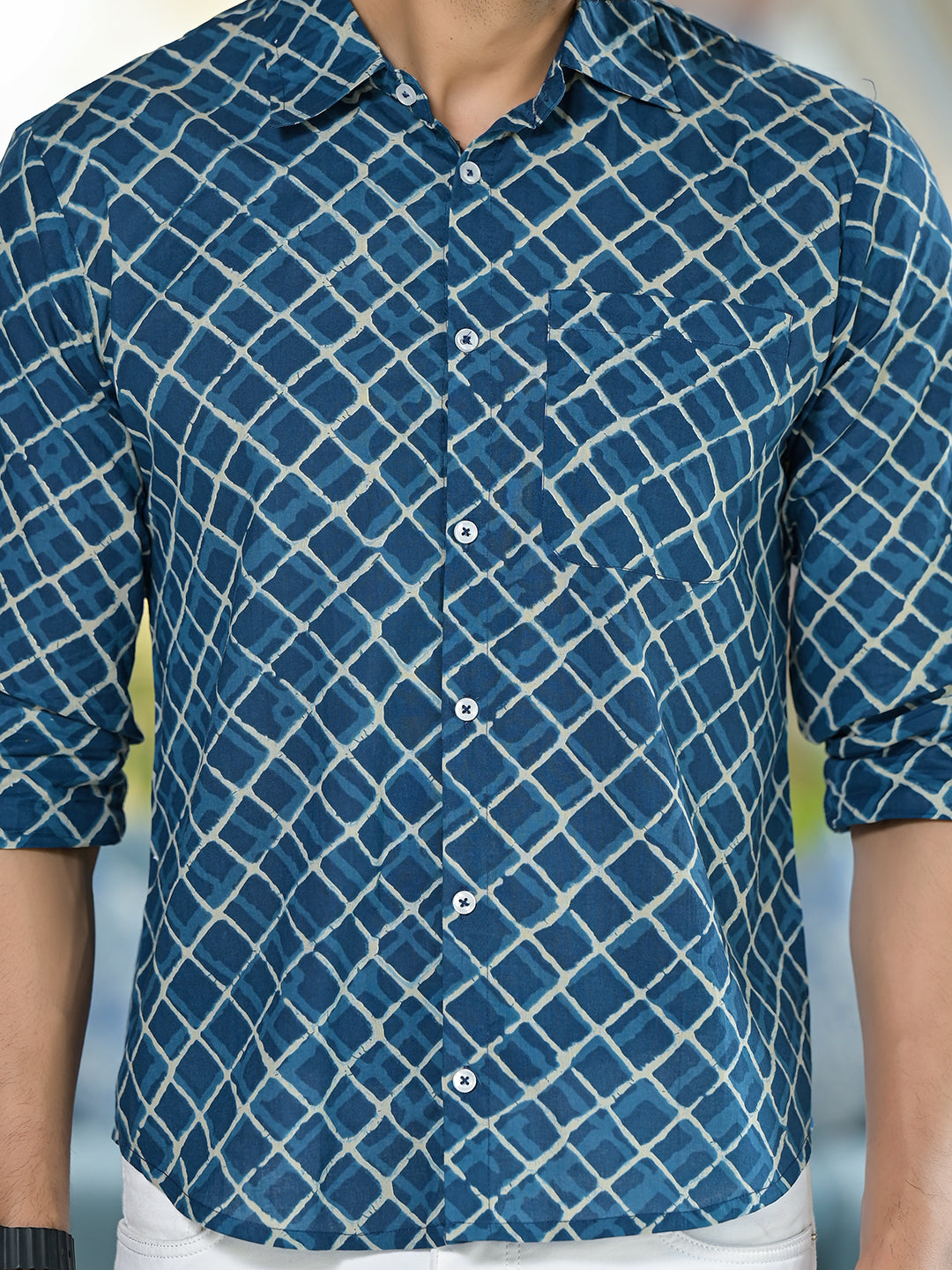 Indigo geometric print shirt - Elganza