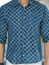 Indigo geometric print shirt - Elganza