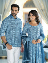 Icy Blue Mughal Print Couple combo Set - Elganza