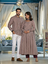 Beige Mughal Print Couple combo Set - Elganza