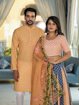 Yellow & Blue Pichwai Print Couple Combo Set - Elganza