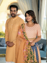 Yellow & Blue Pichwai Print Couple Combo Set - Elganza