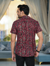 Burgundy Ethnic print Lurex shirt - Elganza