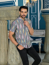 Ikat Woven Grey Shirt - Elganza