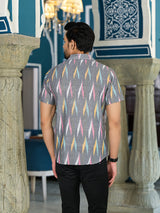 Ikat Woven Grey Shirt - Elganza