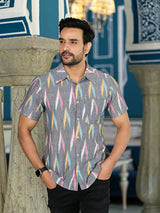 Ikat Woven Grey Shirt - Elganza