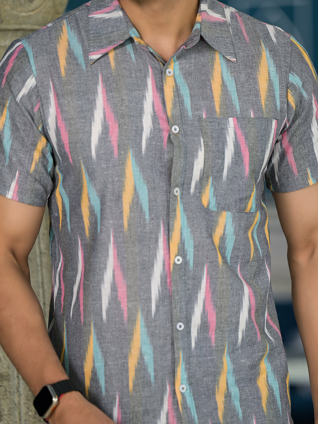 Ikat Woven Grey Shirt - Elganza