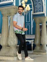 Powder Blue Pichwai Art Shirt - Elganza