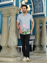 Powder Blue Pichwai Art Shirt - Elganza