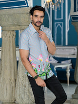 Powder Blue Pichwai Art Shirt - Elganza
