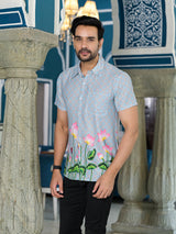 Powder Blue Pichwai Art Shirt - Elganza