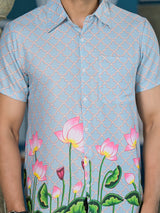 Powder Blue Pichwai Art Shirt - Elganza