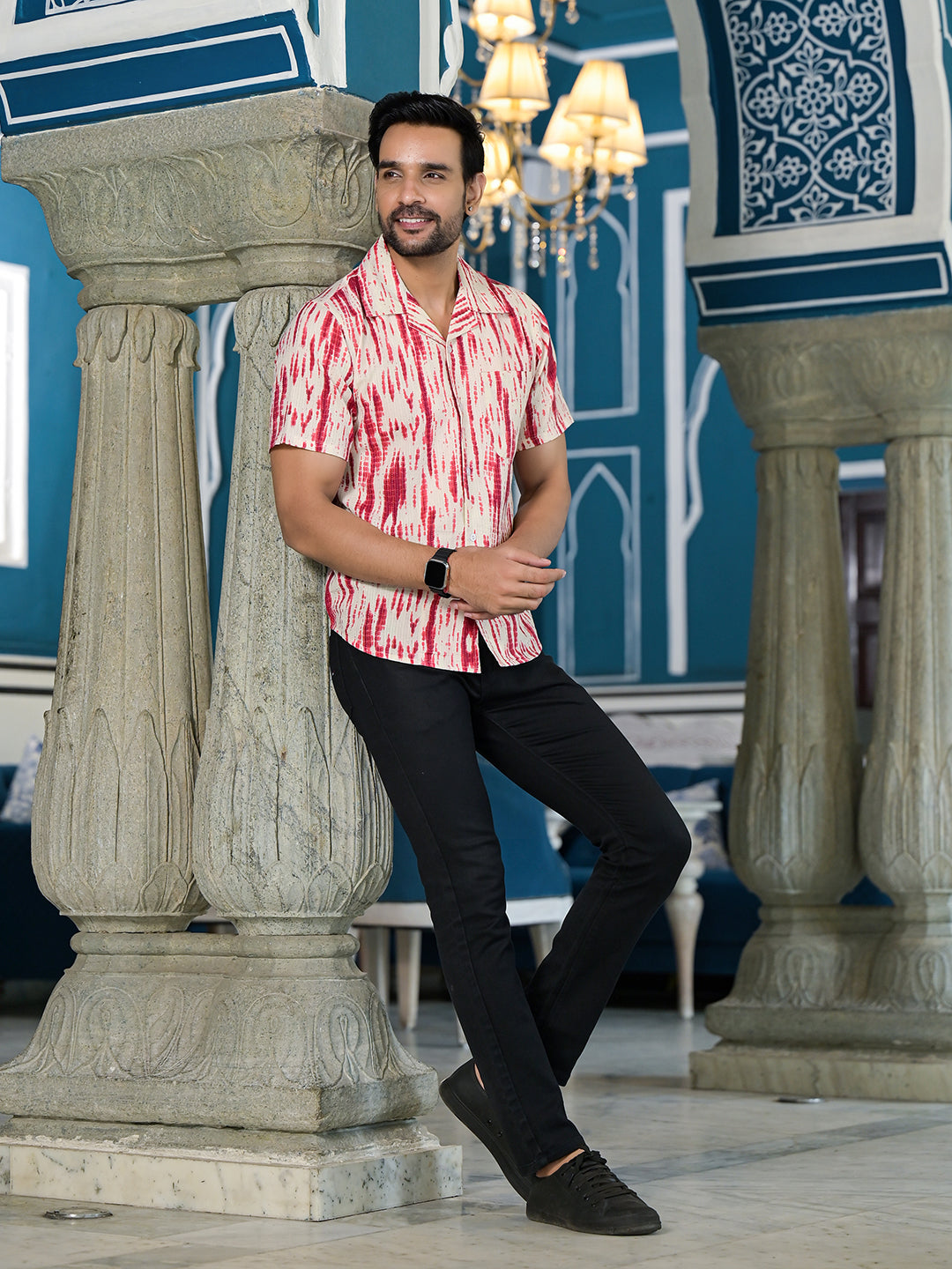 Cream Shibori Print Kantha Shirt - Elganza