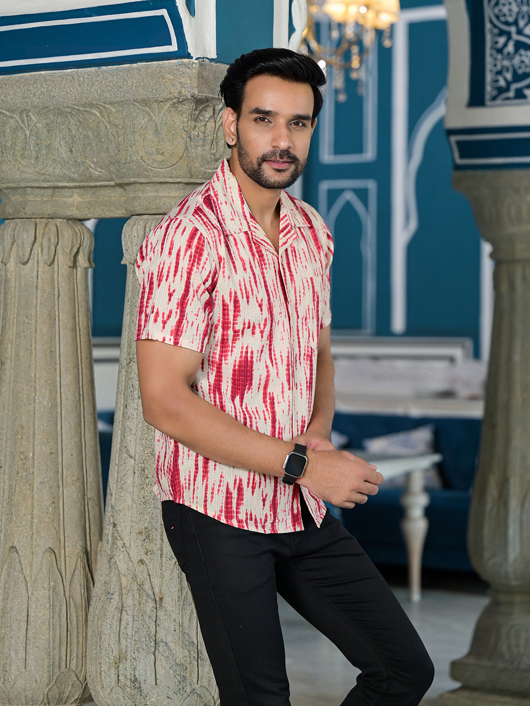Cream Shibori Print Kantha Shirt - Elganza