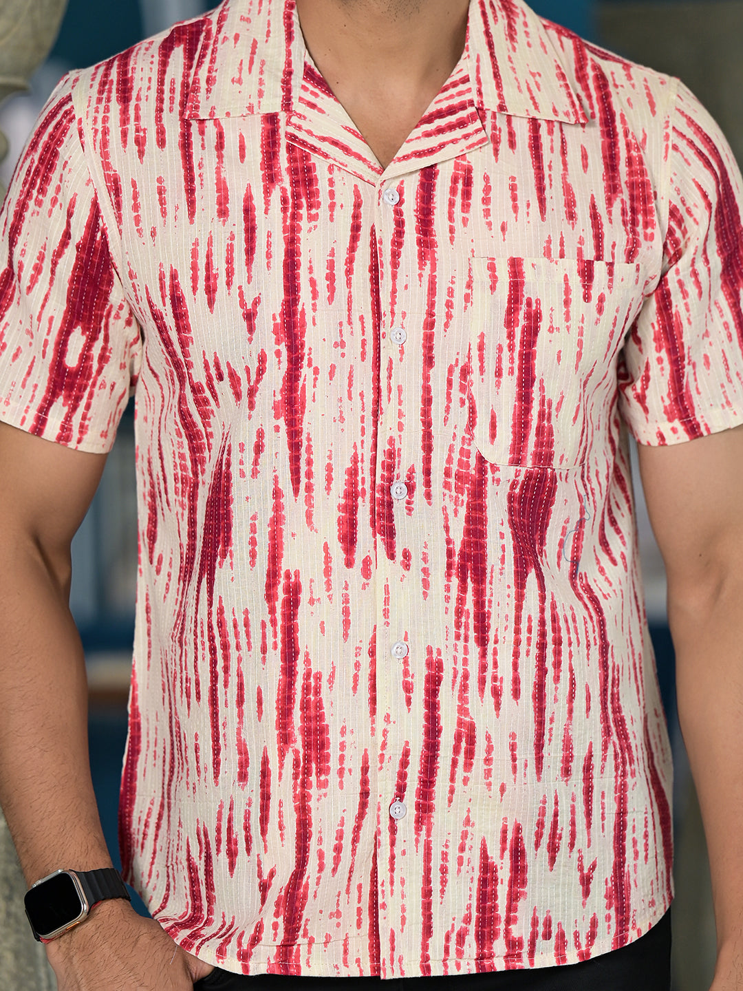 Cream Shibori Print Kantha Shirt - Elganza