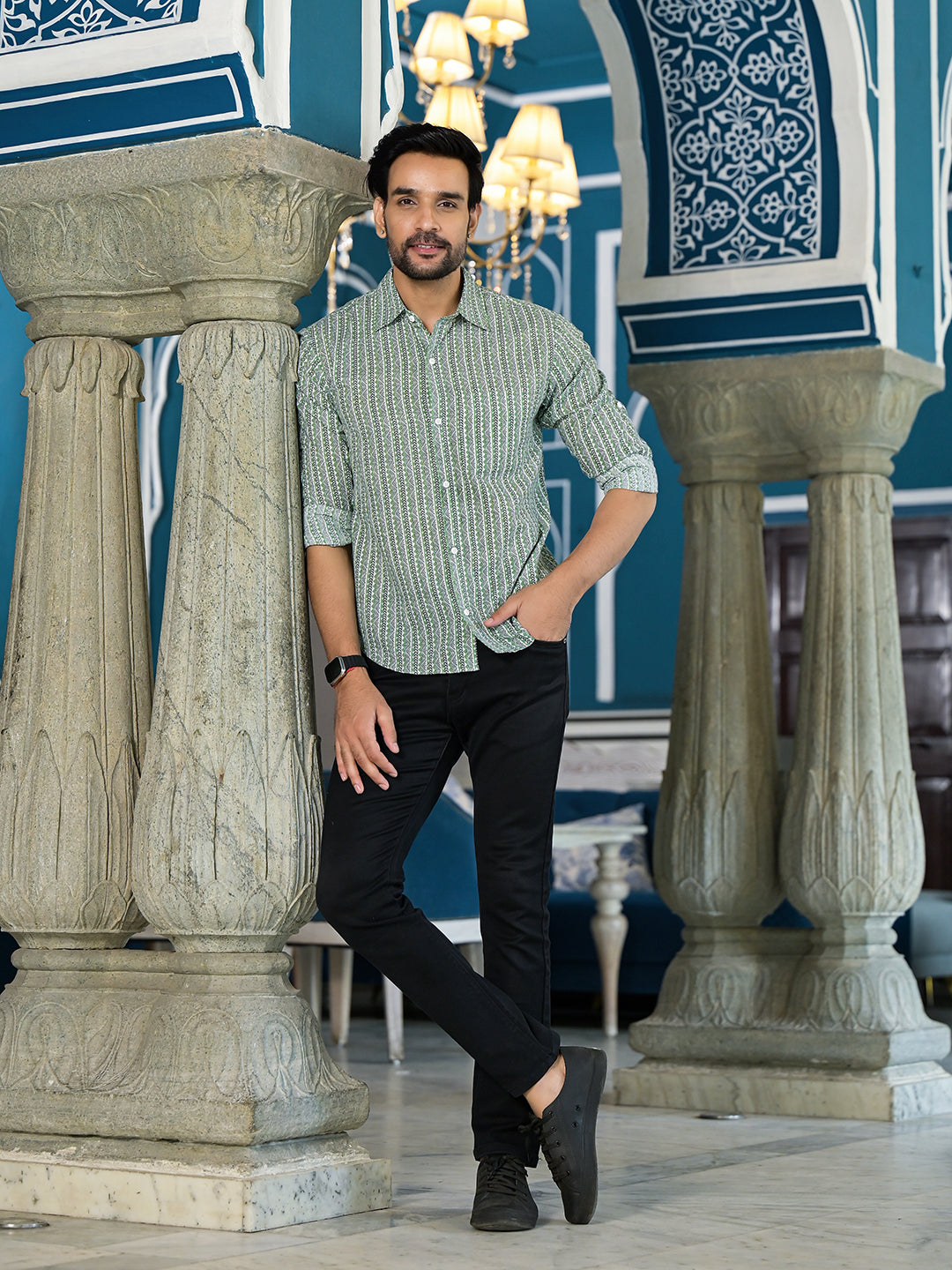 Green Geometric print Shirt - Elganza