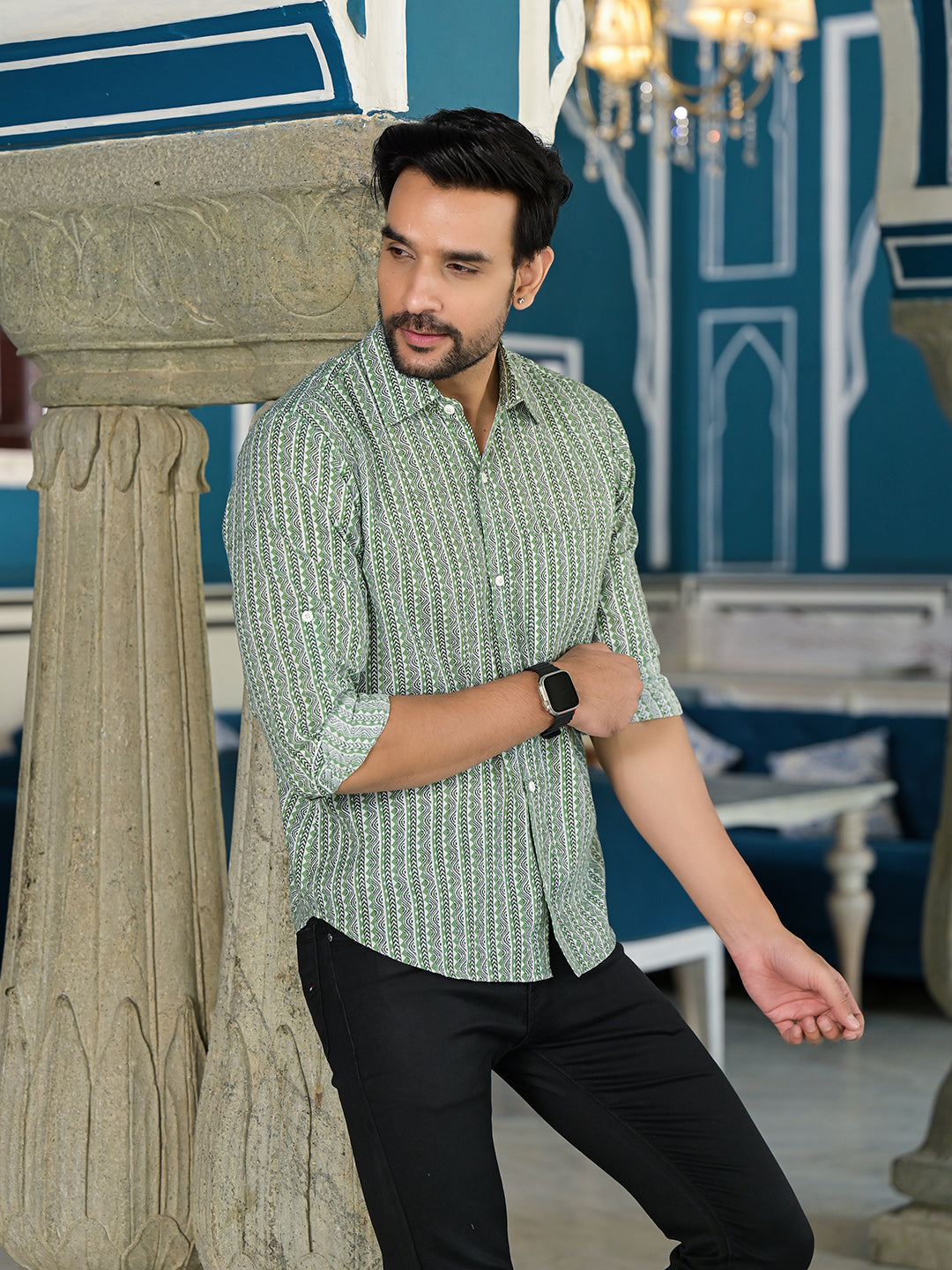 Green Geometric print Shirt - Elganza