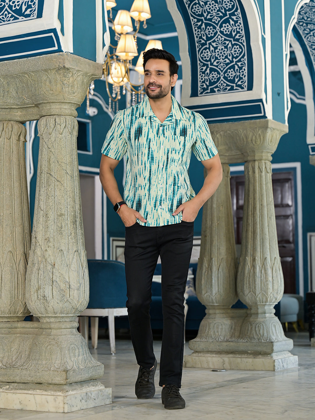 Blue Shibori Print Kantha Shirt - Elganza