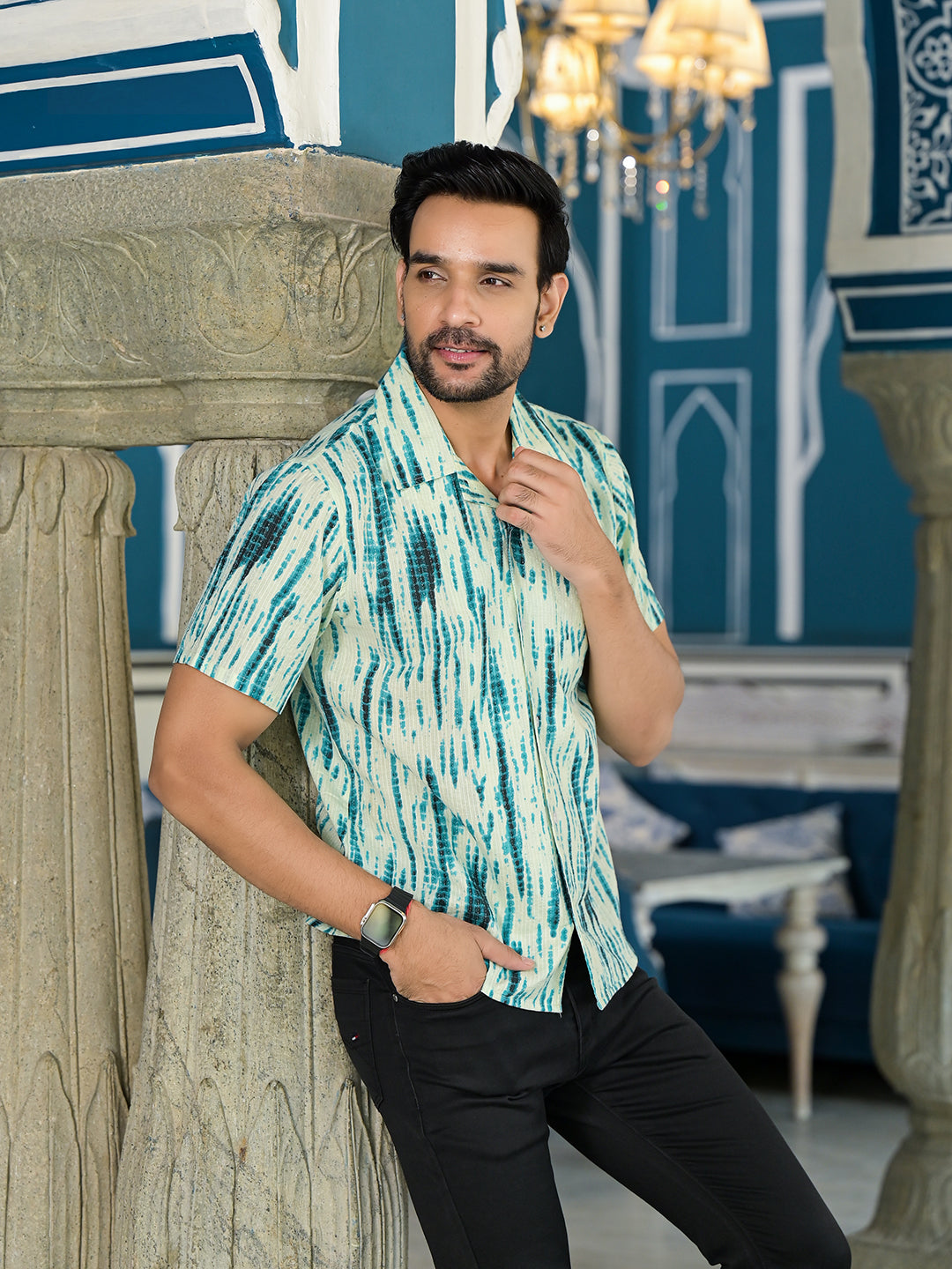 Blue Shibori Print Kantha Shirt - Elganza