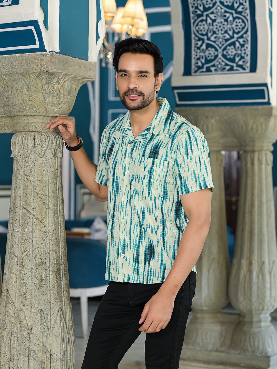 Blue Shibori Print Kantha Shirt - Elganza
