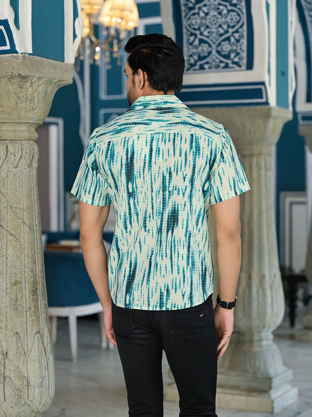 Blue Shibori Print Kantha Shirt - Elganza