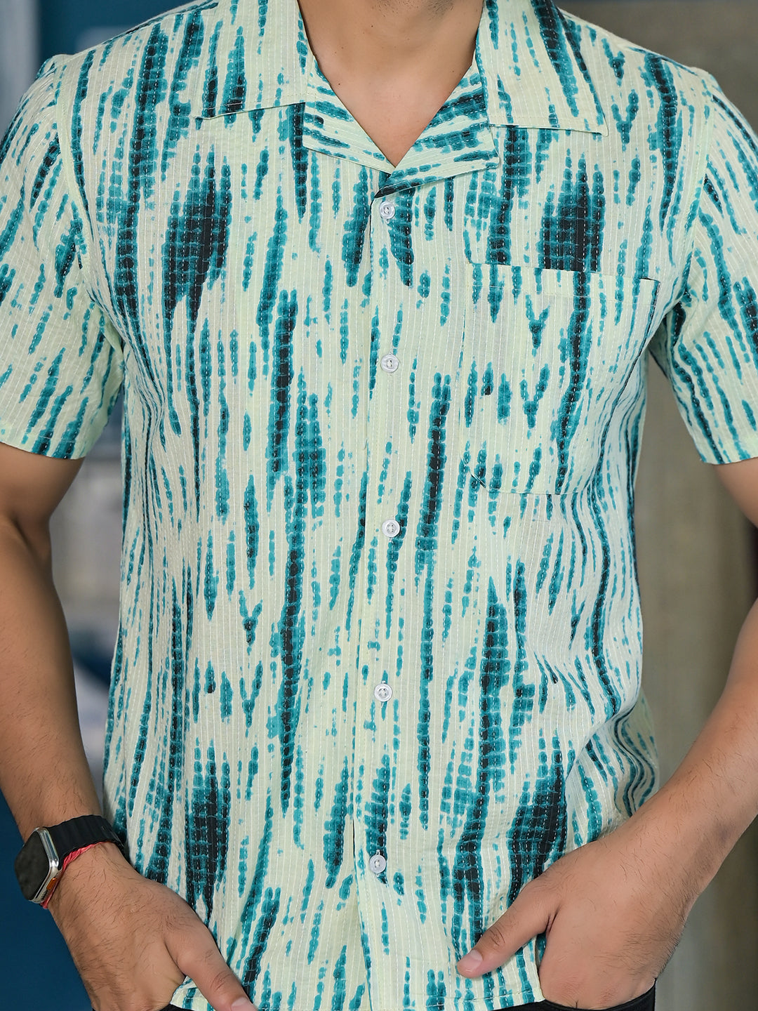 Blue Shibori Print Kantha Shirt - Elganza