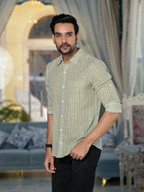 Green & Cream geometric print shirt - Elganza