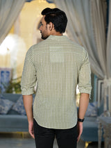 Green & Cream geometric print shirt - Elganza