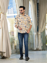 Cream Floral Print Shirt - Elganza