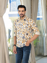 Cream Floral Print Shirt - Elganza