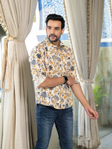 Cream Floral Print Shirt - Elganza