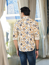 Cream Floral Print Shirt - Elganza
