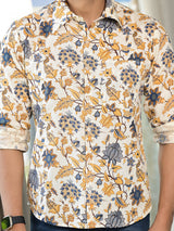 Cream Floral Print Shirt - Elganza