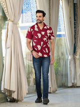 Maroon Floral Printed Shirt - Elganza
