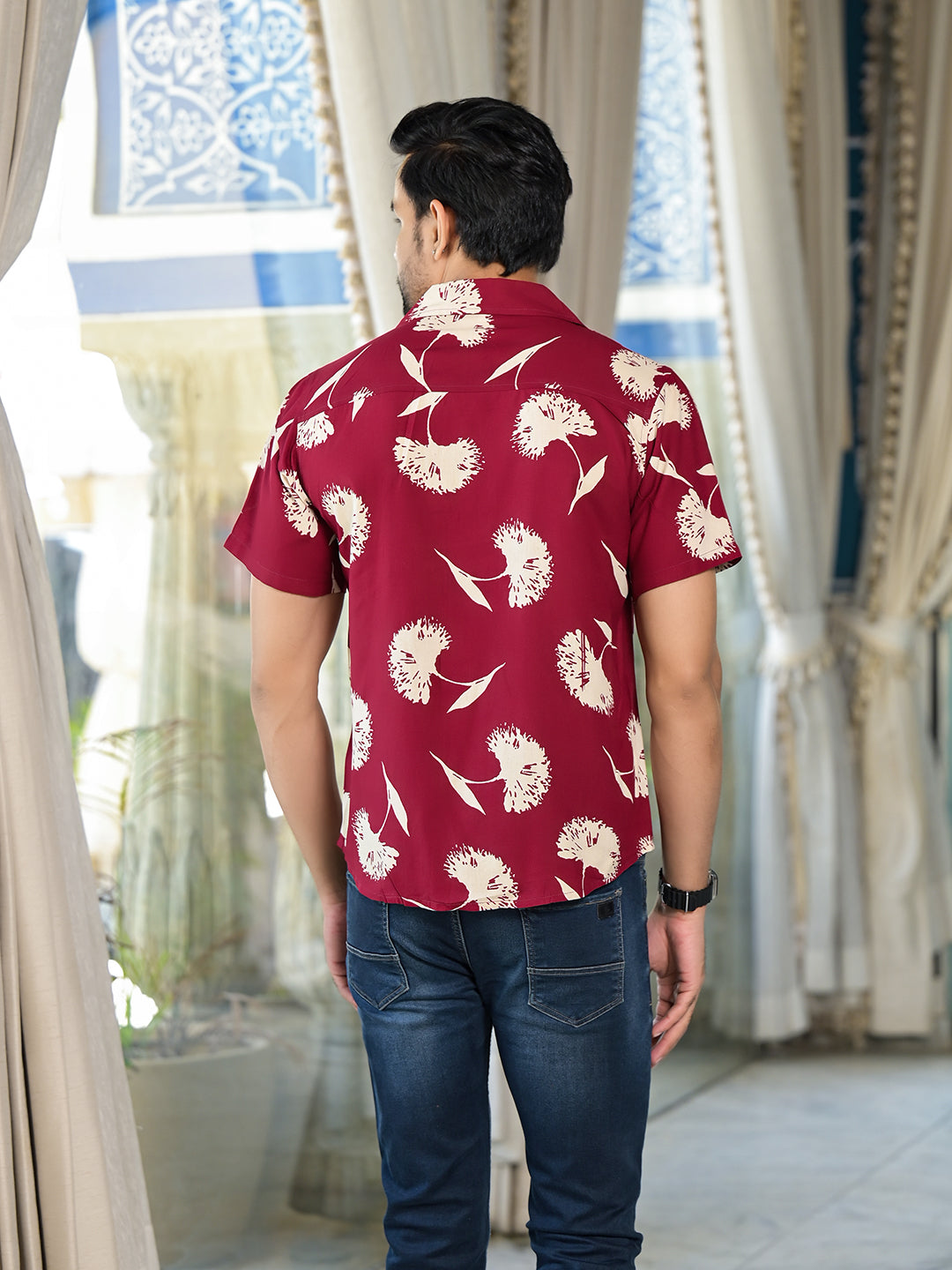 Maroon Floral Printed Shirt - Elganza