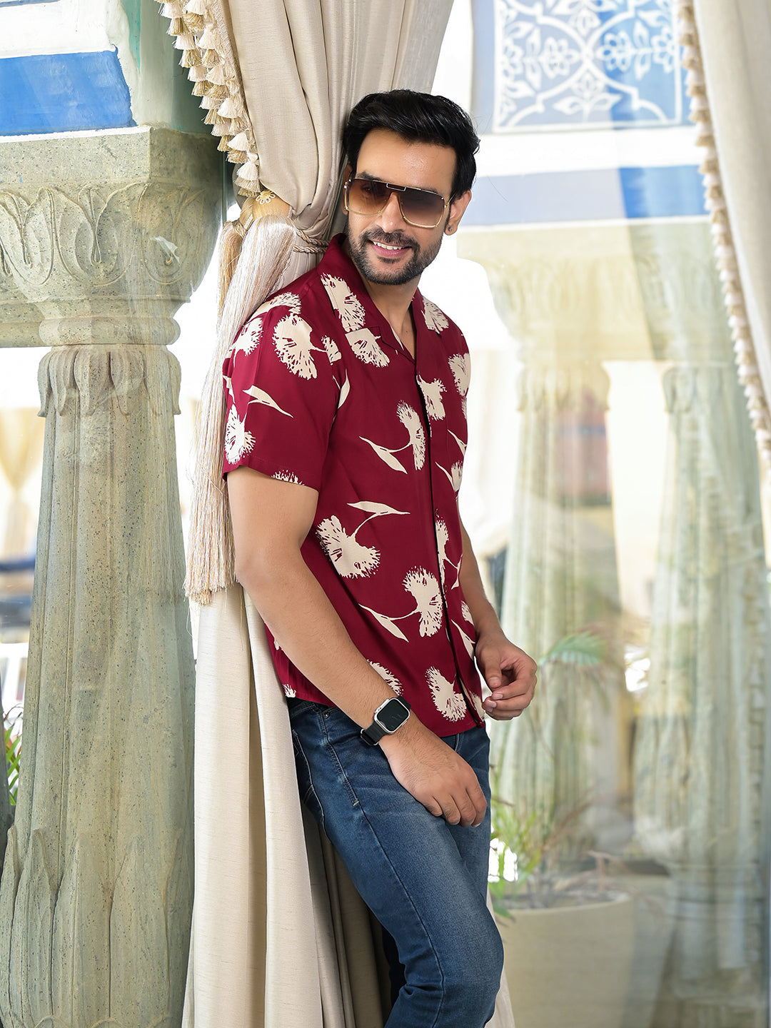 Maroon Floral Printed Shirt - Elganza