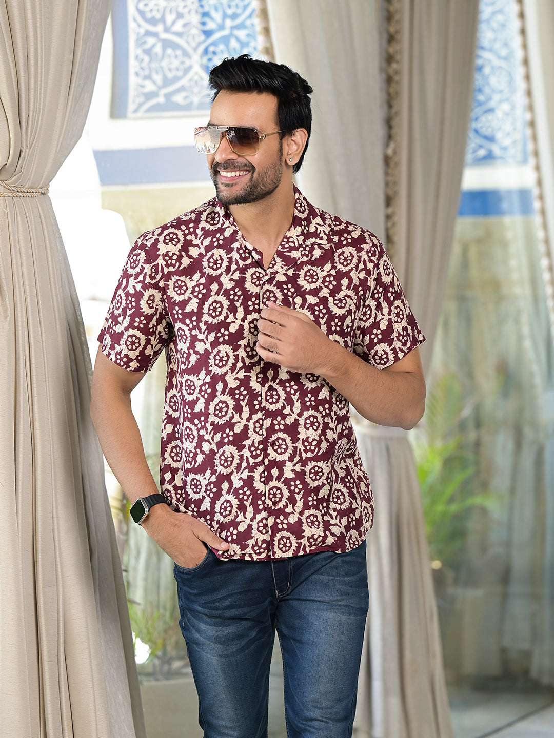 Maroon Batik printed Shirt - Elganza