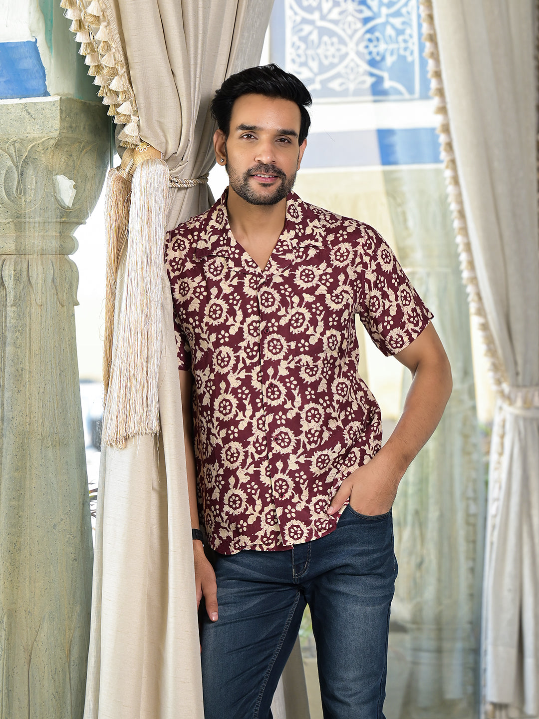 Maroon Batik printed Shirt - Elganza