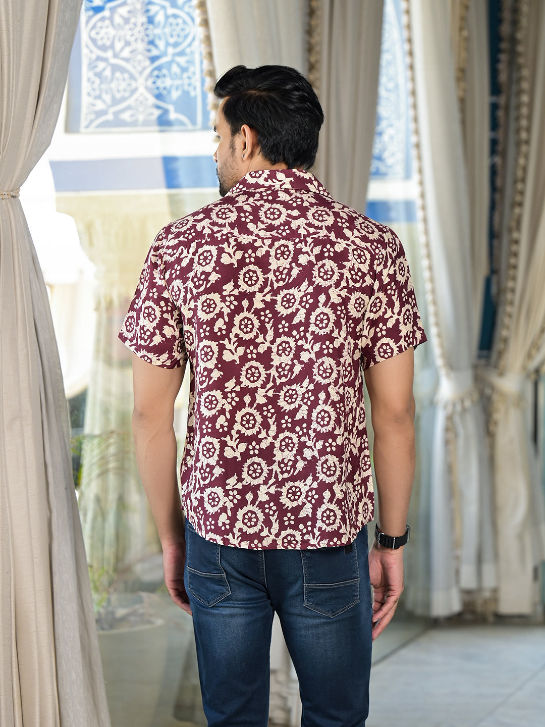 Maroon Batik printed Shirt - Elganza