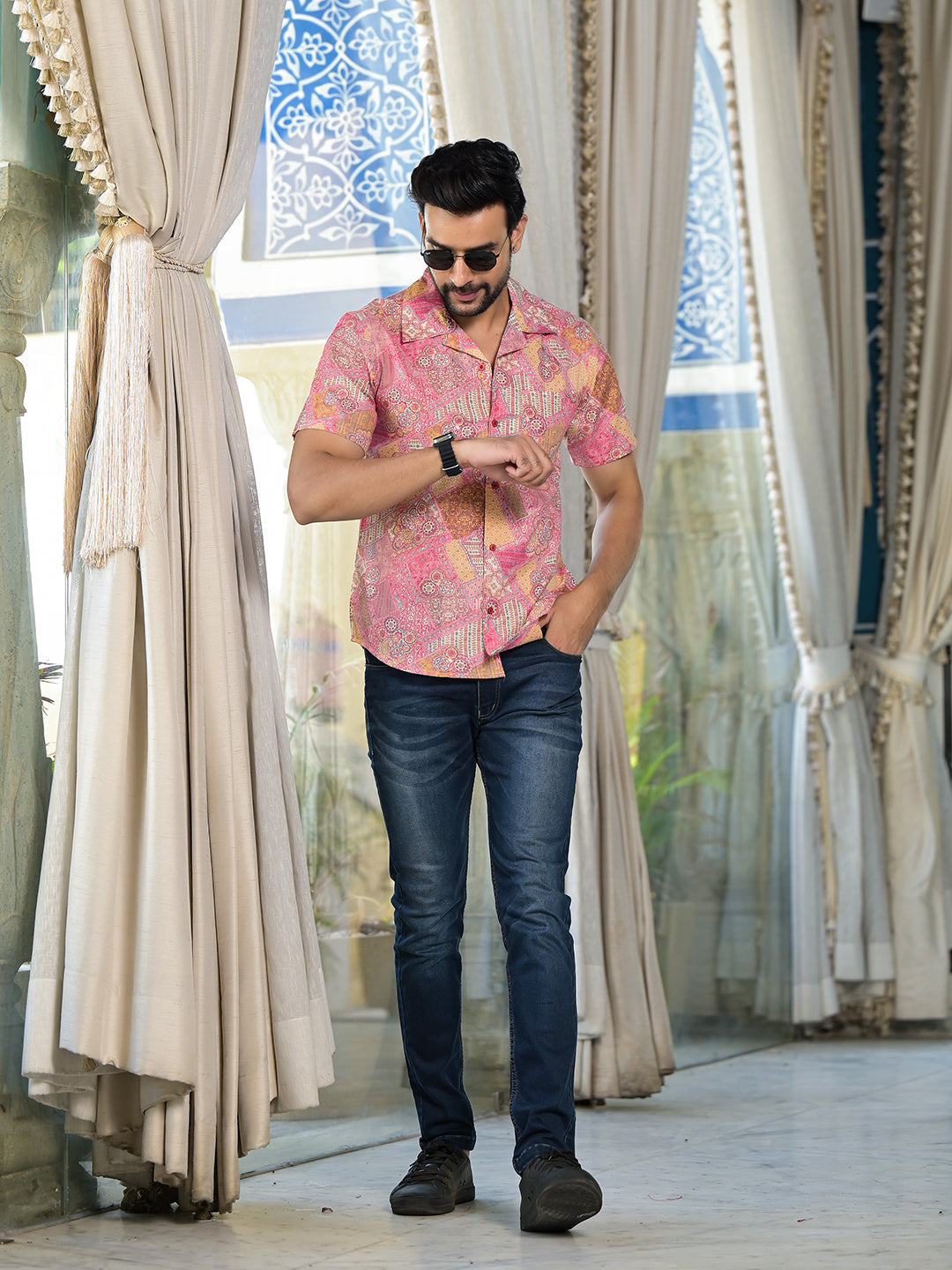 Pink patchwork printed Shirt - Elganza