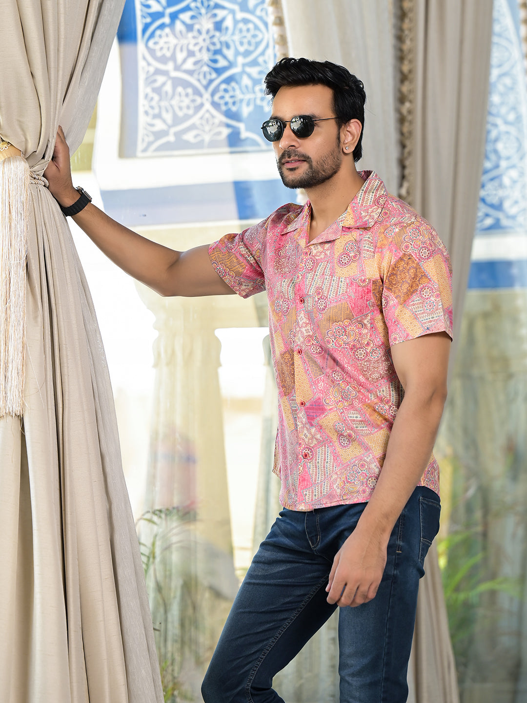 Pink patchwork printed Shirt - Elganza