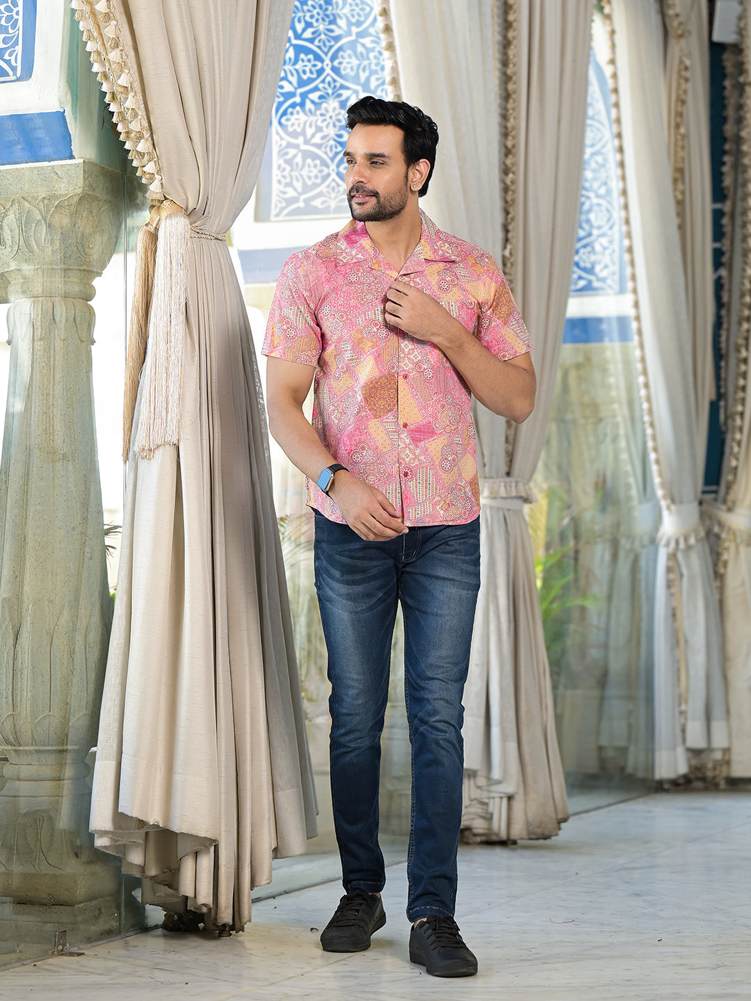 Pink patchwork printed Shirt - Elganza