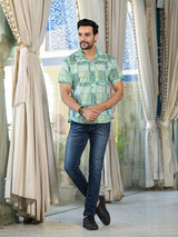 Blue patchwork printed Shirt - Elganza